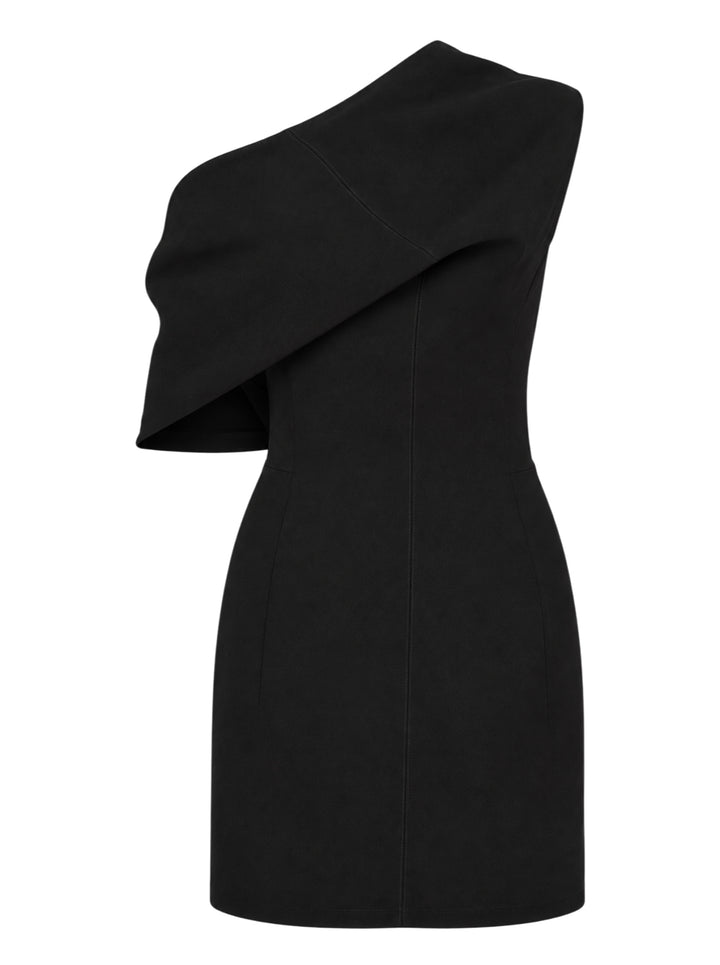 Jacquemus La Robe Pesce Courte black one-shoulder mini dress with draped sleeve and fitted seamed bodice
