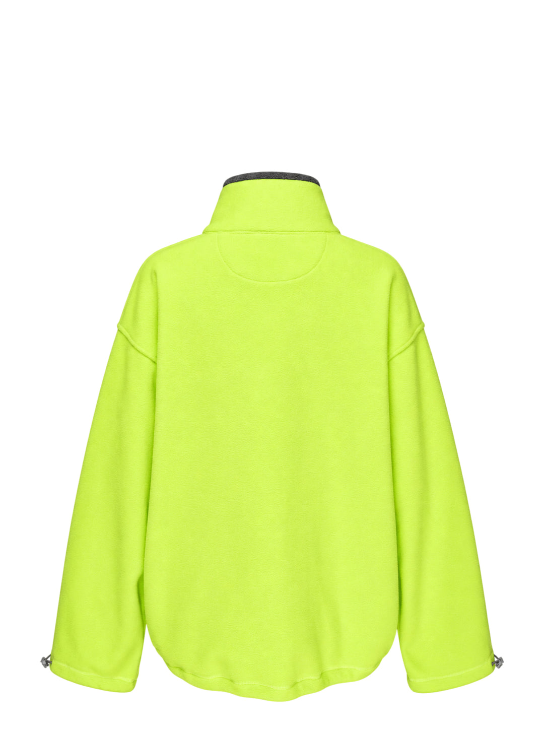 Sandy Liang Ascher pullover in lime green fleece with half-zip front, grey contrast collar, toggle cuffs and woven logo patch - view 2