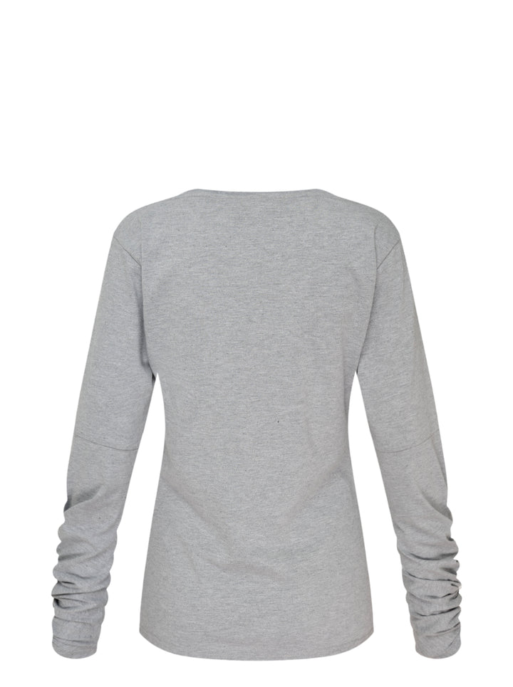 Renaissance Renaissance Giulia heather grey long sleeve top with black tie-bow at the neckline and ruched sleeves - view 2