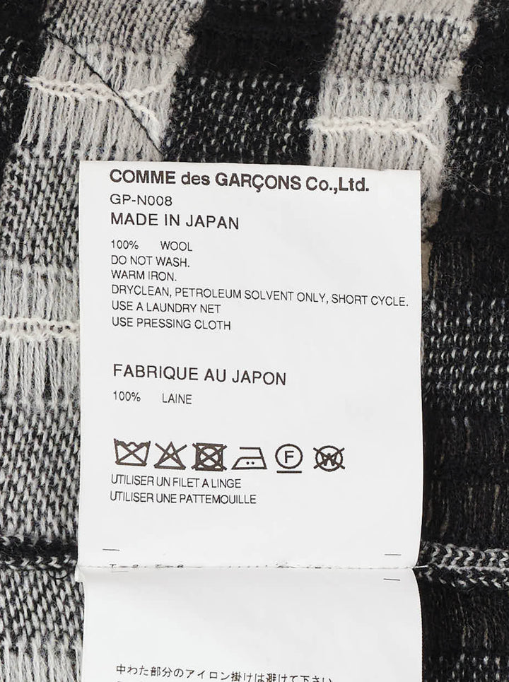 Comme des Garçons black and cream double jacquard gingham crewneck sweater with sculpted gathered pockets at the hips - view 3