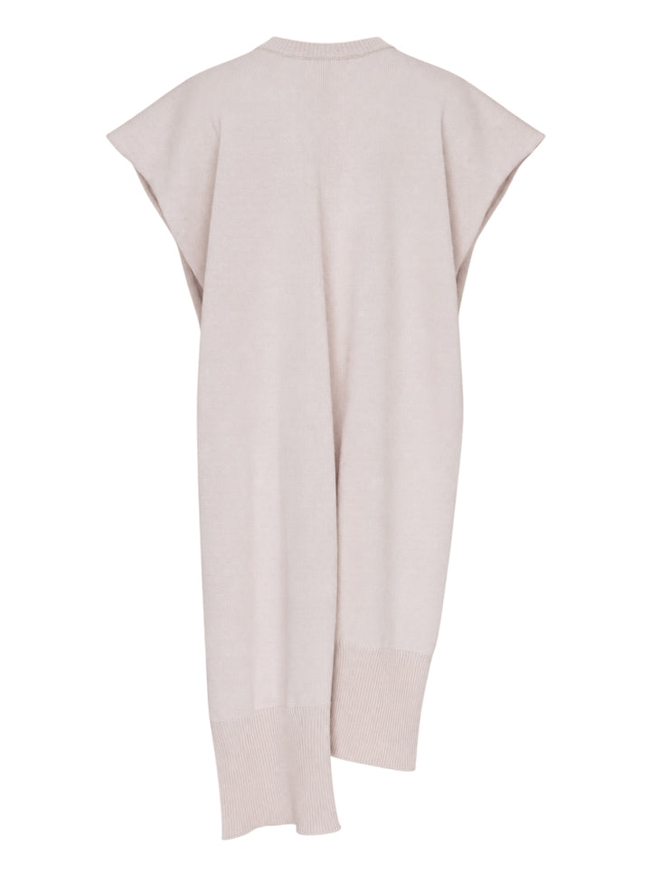 Blush pink cashmere sleeveless scarf top by Niccolò Pasqualetti with cap shoulders, ribbed crew neck and an asymmetric draped hem - view 2