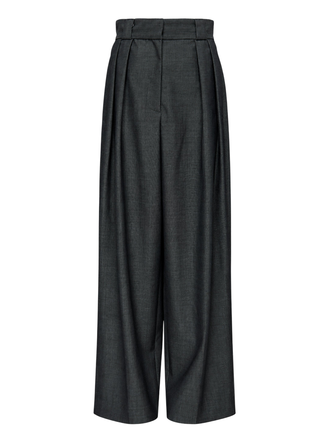 Charcoal wide-leg pleated high-waisted trousers by Niccolò Pasqualetti, shown from the front