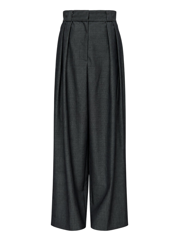 Charcoal wide-leg pleated high-waisted trousers by Niccolò Pasqualetti, shown from the front