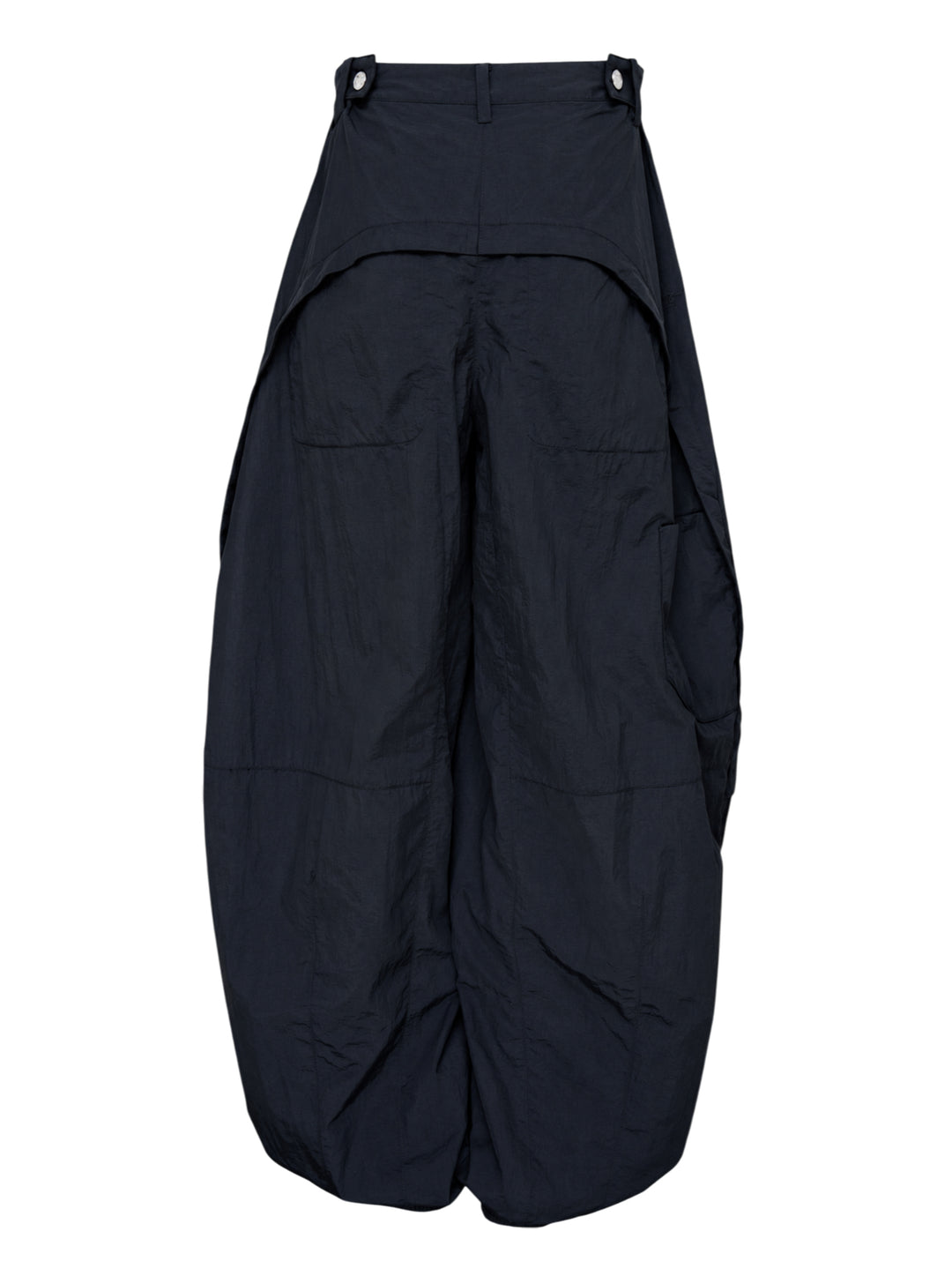 Jacquemus Oval Cargo Pants in navy with a high waist, side zip pockets and rounded balloon legs, shown from the front - view 2