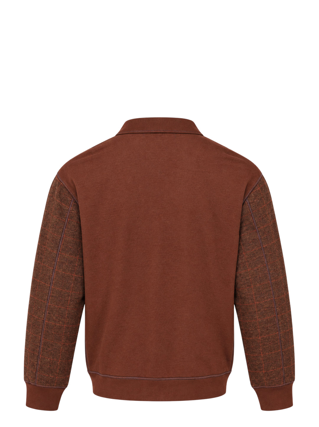 Junya Watanabe MAN wool check cardigan in brown with leather-look patch pockets, button front closure, and ribbed cuffs and hem - view 2