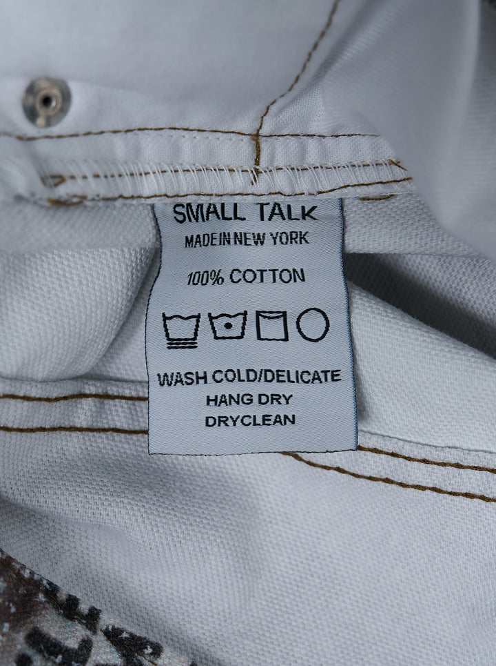 Small Talk Studio jean cut trousers with an all-over photographic patchwork print of teddy bears, butterflies and landscapes - view 3