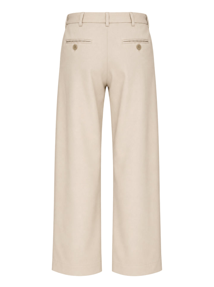 Small Talk Studio double pleat wide-leg trousers in a stone neutral tone, shown front-facing with tab waistband closure - view 2