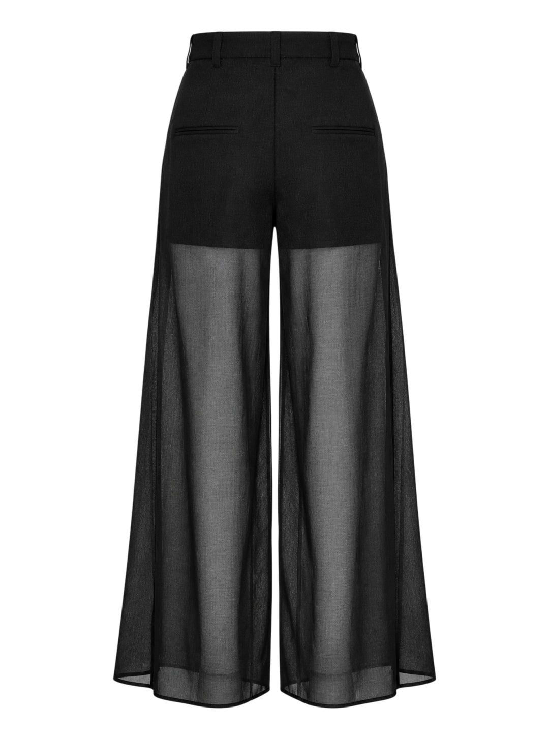 Black sheer wide-leg cargo tailored trousers with structured patch pockets and a high waist by Torishéju - view 2