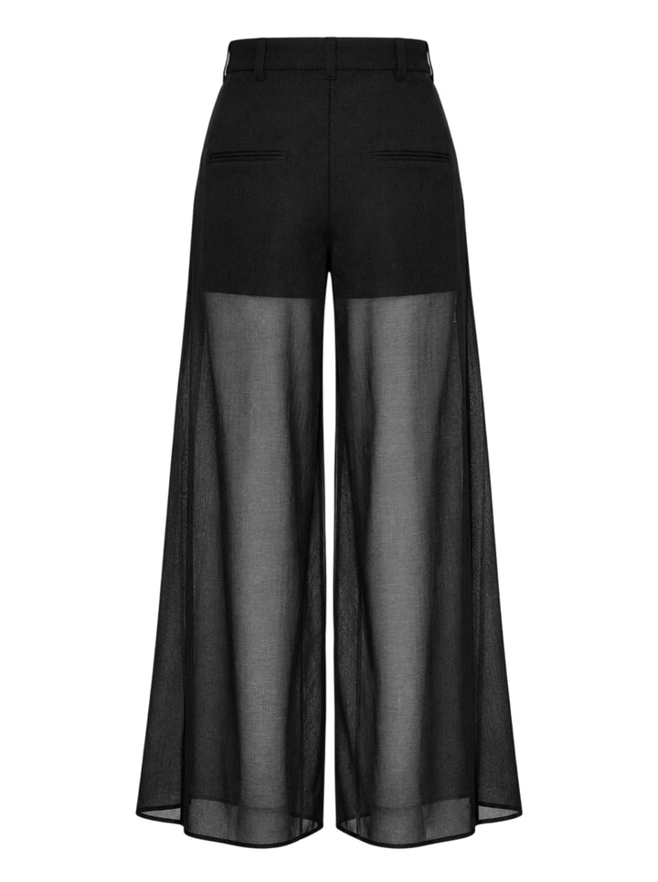 Black sheer wide-leg cargo tailored trousers with structured patch pockets and a high waist by Torishéju - view 2