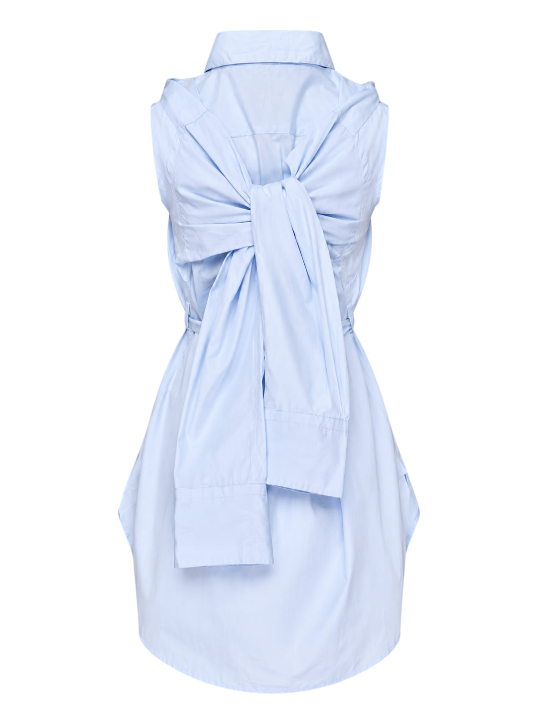 Setchu Geisha cotton shirt in pale blue with pointed collar, concealed placket, button tab details and long waist ties knotted at the front - view 4