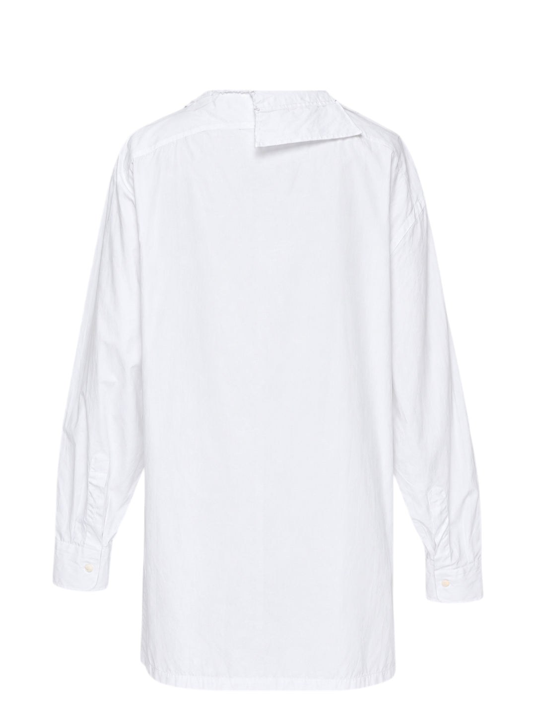 Setchu white cotton shirt with asymmetric folded collar, offset double-breasted button placket and oversized long sleeves - view 2