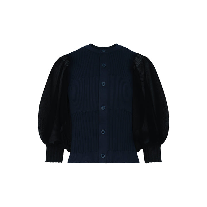 Fluted Lucent Puff Sleeve Cardigan