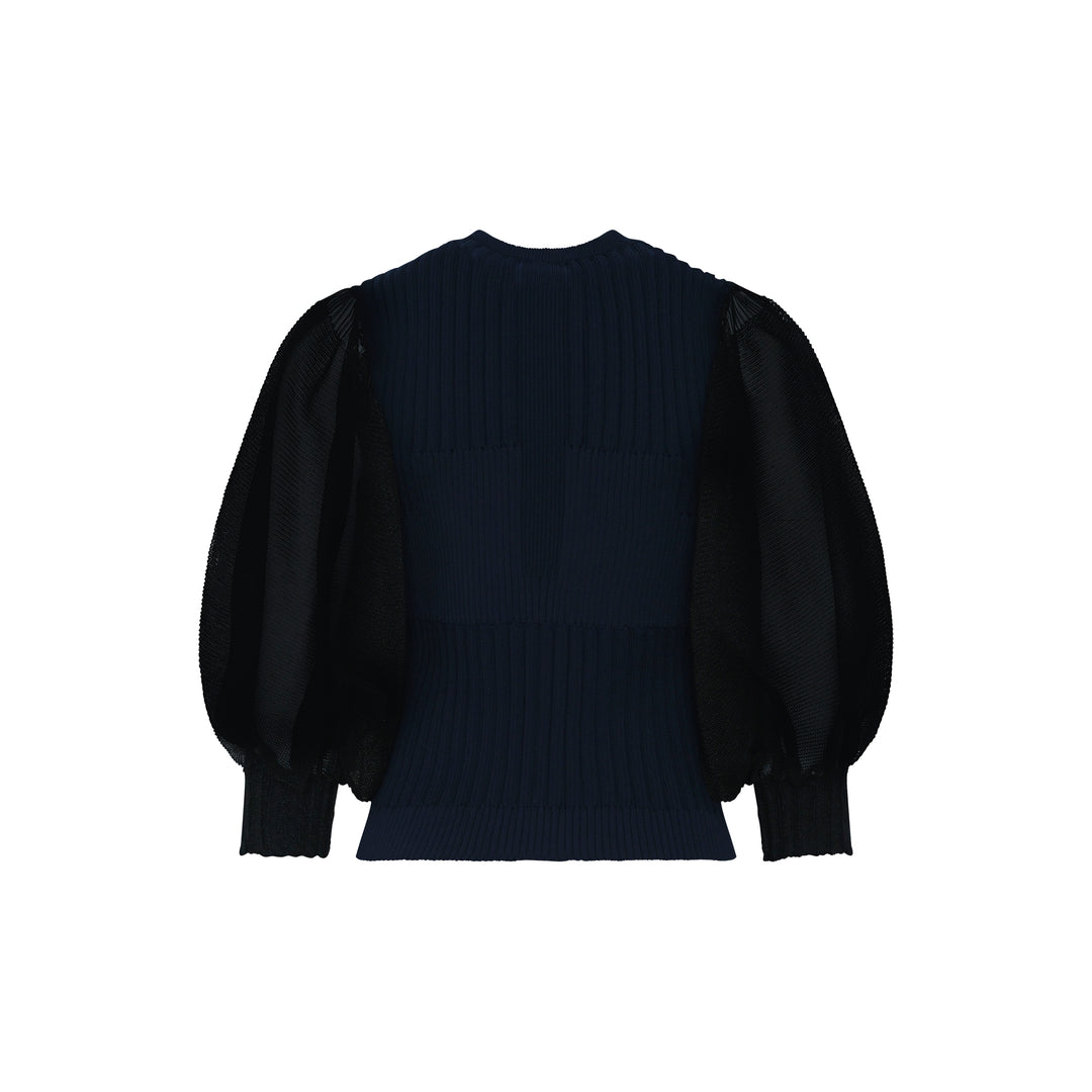 Fluted Lucent Puff Sleeve Cardigan
