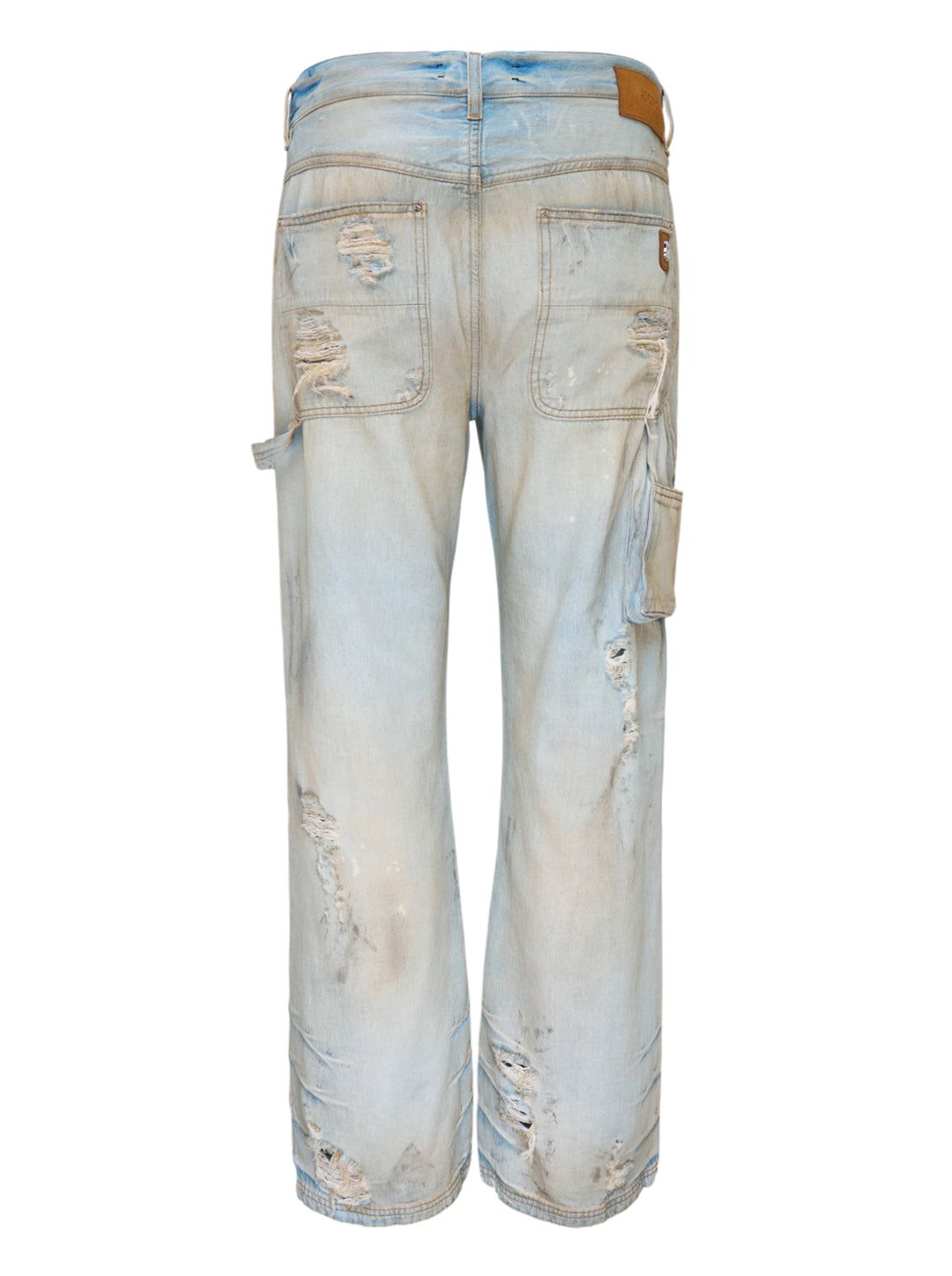 Amiri lightweight carpenter jeans in a distressed light wash with double-knee panels and hammer loop, shown from the front - view 2