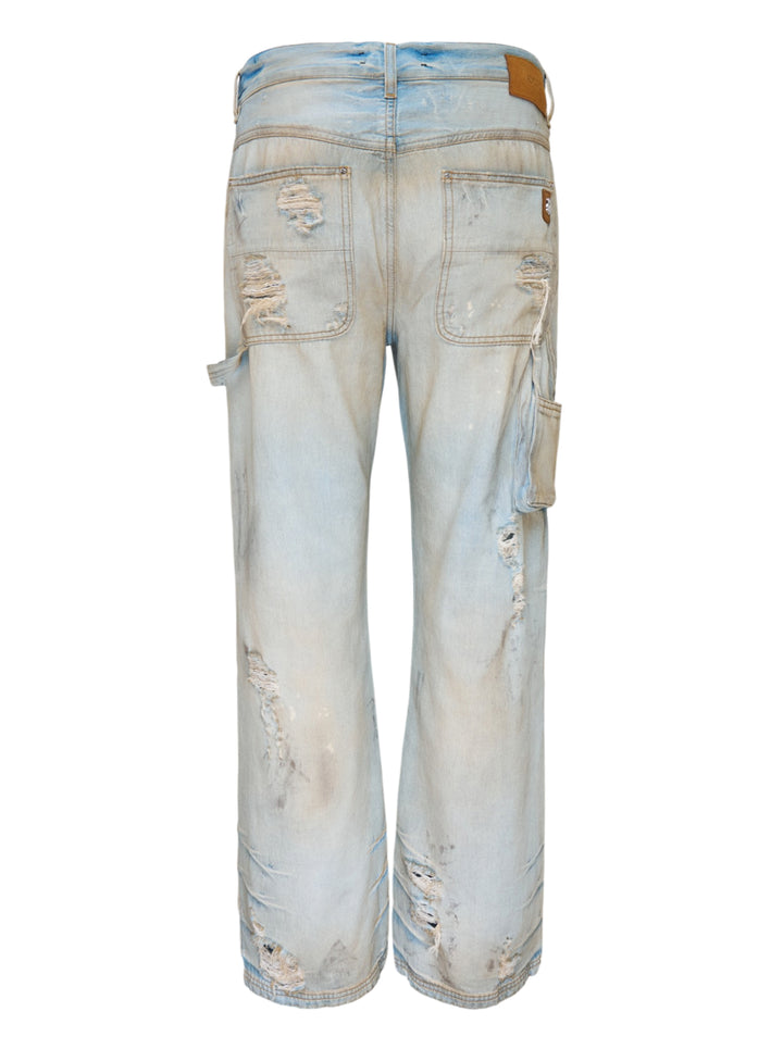 Amiri lightweight carpenter jeans in a distressed light wash with double-knee panels and hammer loop, shown from the front - view 2