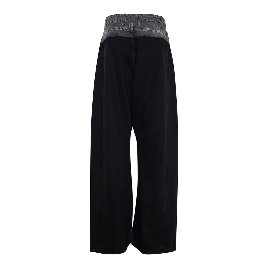 Wide-Leg Denim Panel Pants