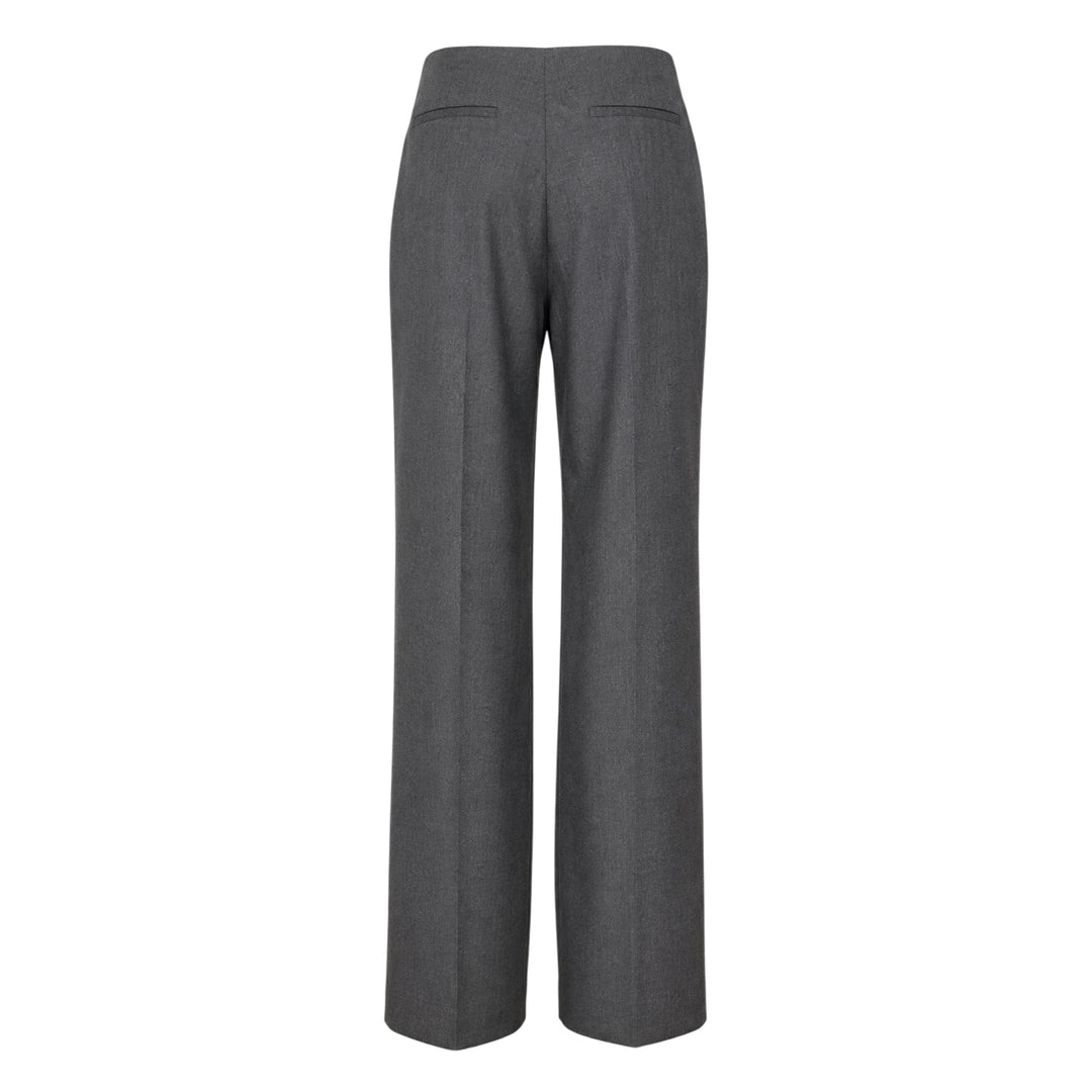 Sonia Carrasco Pleated Drawstring Trousers in heathered charcoal grey, featuring a wide-leg silhouette, front pleats, and a contrast cream drawstring bow at the elasticated waist - view 2