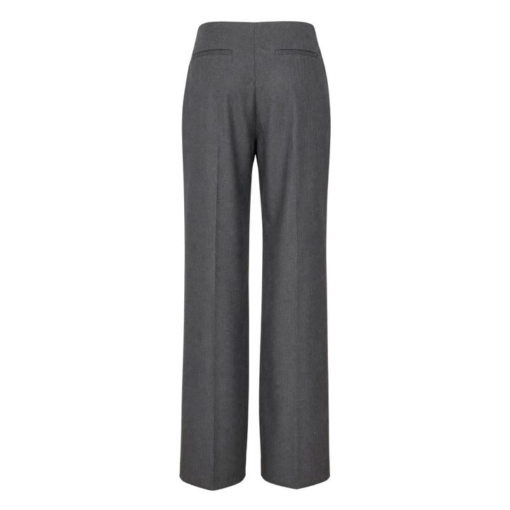 Sonia Carrasco Pleated Drawstring Trousers in heathered charcoal grey, featuring a wide-leg silhouette, front pleats, and a contrast cream drawstring bow at the elasticated waist - view 2