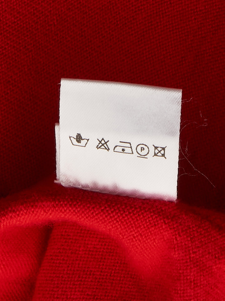 Sonia Carrasco red long sleeve knit polo sweater with contrast cream topstitching, three-button placket, polo collar, and ribbed hem and cuffs - view 3