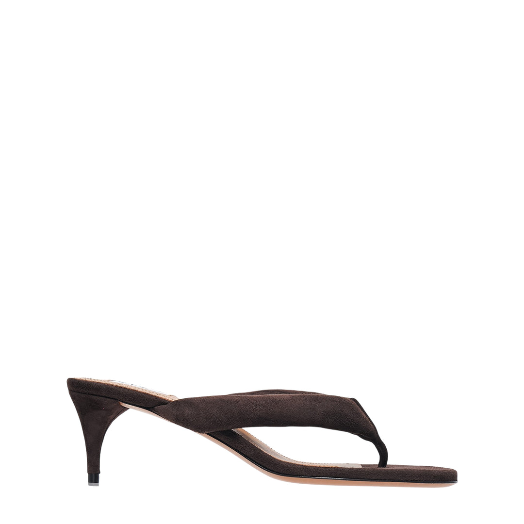 Padded Suede Thong Heeled Sandals
