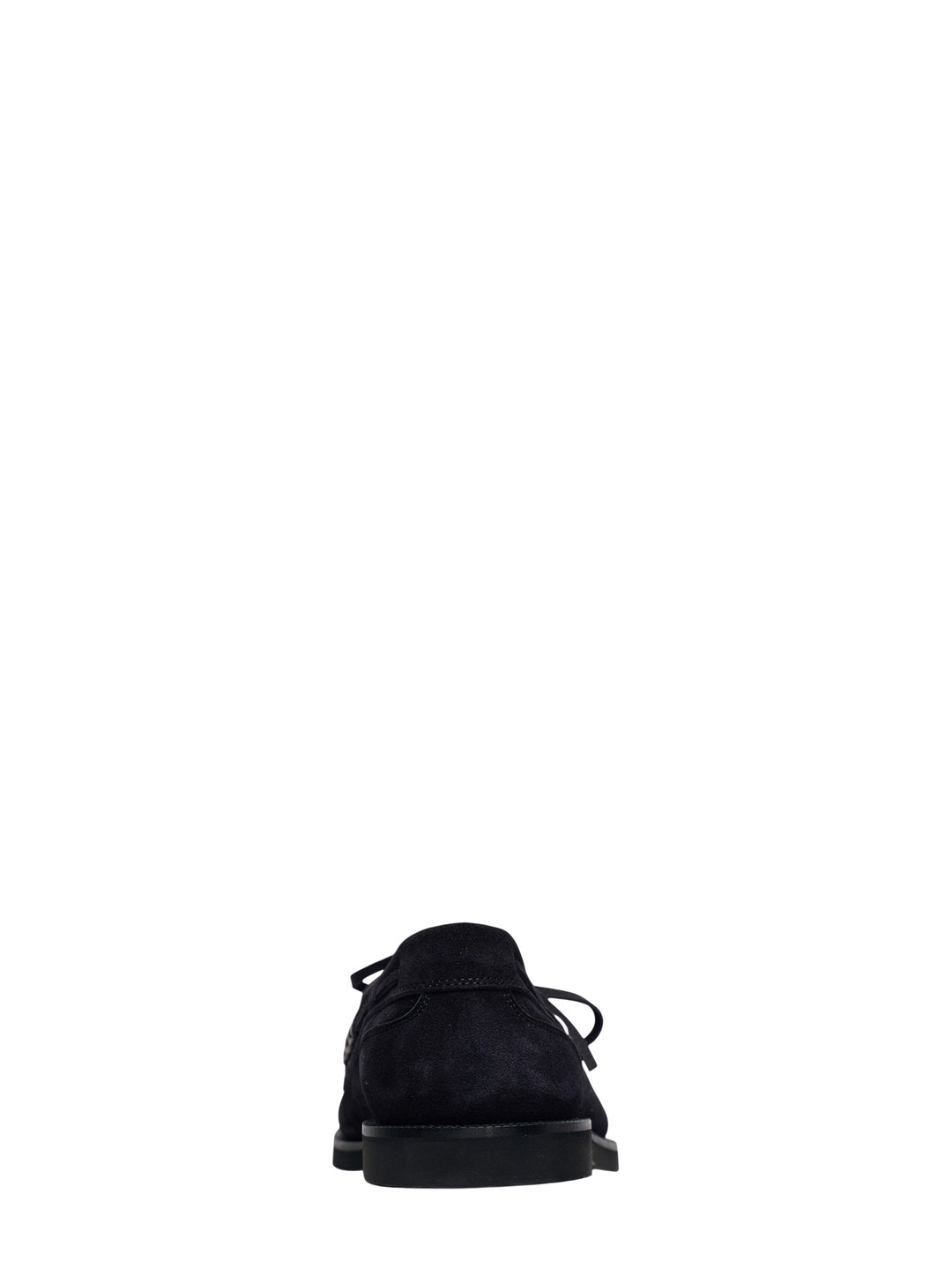 JW Anderson black suede boat loafer with lace-up vamp, silver ring hardware, and chunky ridged rubber outsole, shown in profile view - view 3