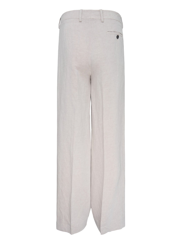 JW Anderson single pleat wide-leg trousers in oatmeal linen, shown from the front - view 2