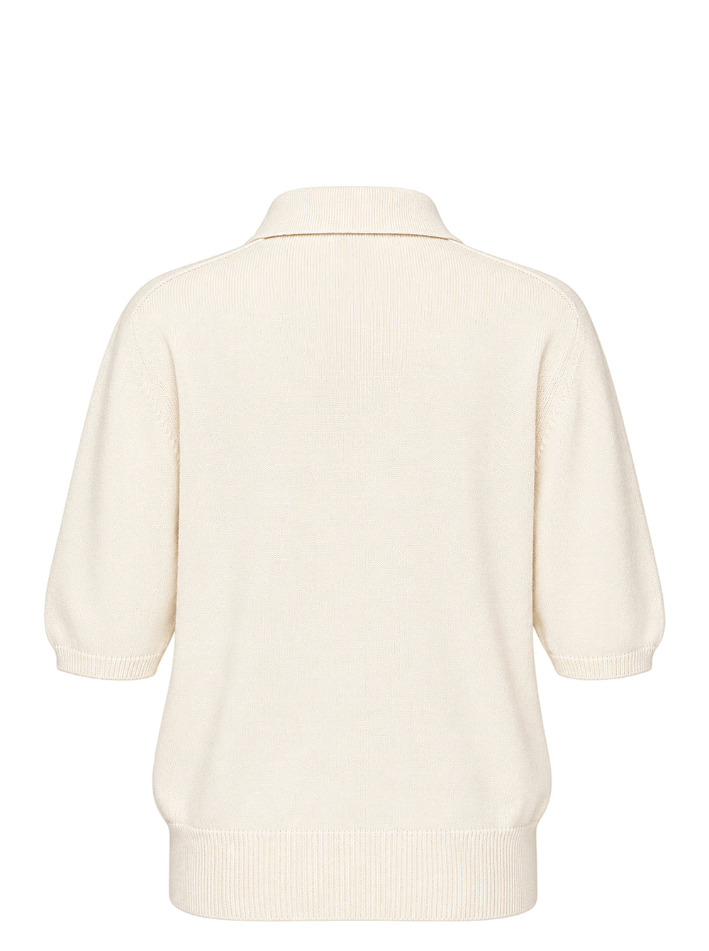 Balmain short sleeve cashmere knit polo in cream with a ribbed collar and three gold-tone embossed buttons - view 2