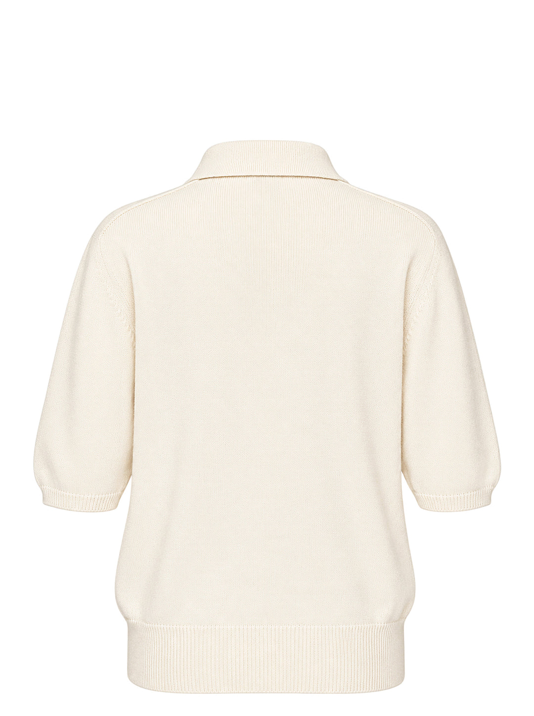 Balmain short sleeve cashmere knit polo in cream with a ribbed collar and three gold-tone embossed buttons - view 2