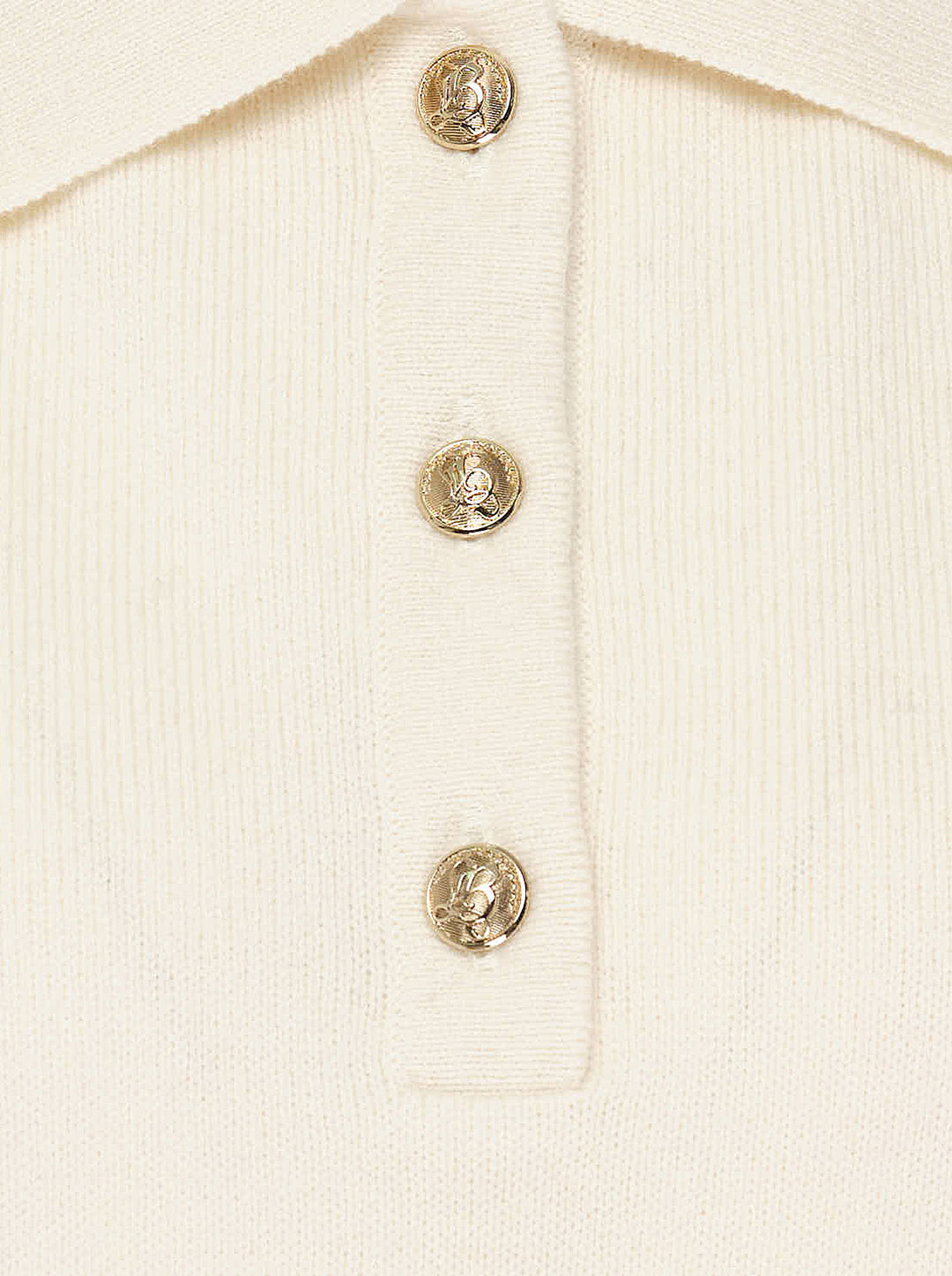 Balmain short sleeve cashmere knit polo in cream with a ribbed collar and three gold-tone embossed buttons - view 4