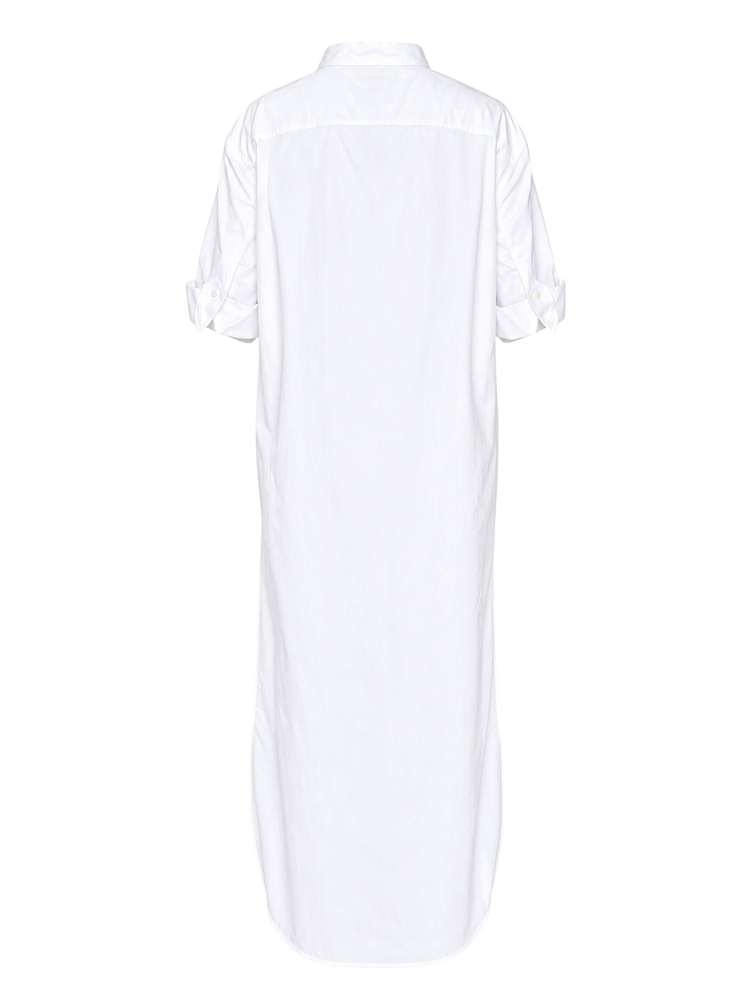 JW Anderson white cotton poplin bib shirt with mandarin collar, button front, short cuffed sleeves and a high-low tailcoat hem - view 2