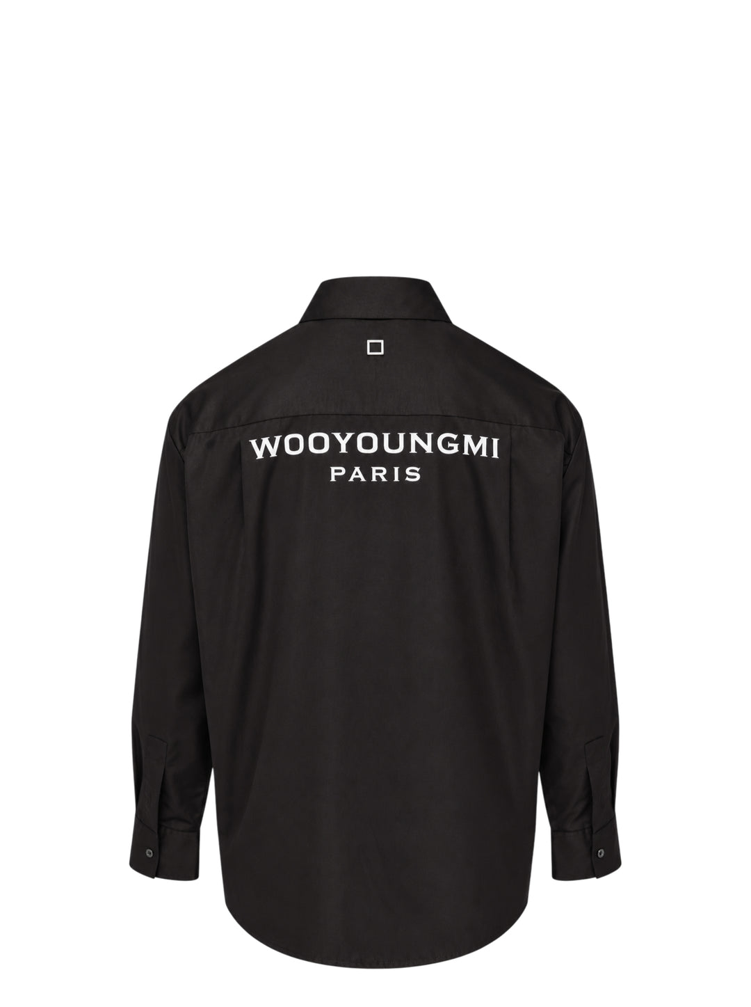 Wooyoungmi black long sleeve button-up shirt with tonal embroidered logo on chest pocket and silver-tone buttons - view 2