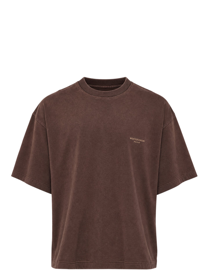 Wooyoungmi Vacances D'Hiver oversized crewneck tee in acid-washed brown with tonal chest logo embroidery