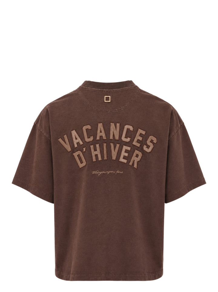 Wooyoungmi Vacances D'Hiver oversized crewneck tee in acid-washed brown with tonal chest logo embroidery - view 2