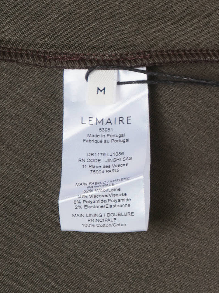 Lemaire twisted asymmetric draped dress in wool viscose jersey with gathered waist and handkerchief hem, shown from the front - view 3