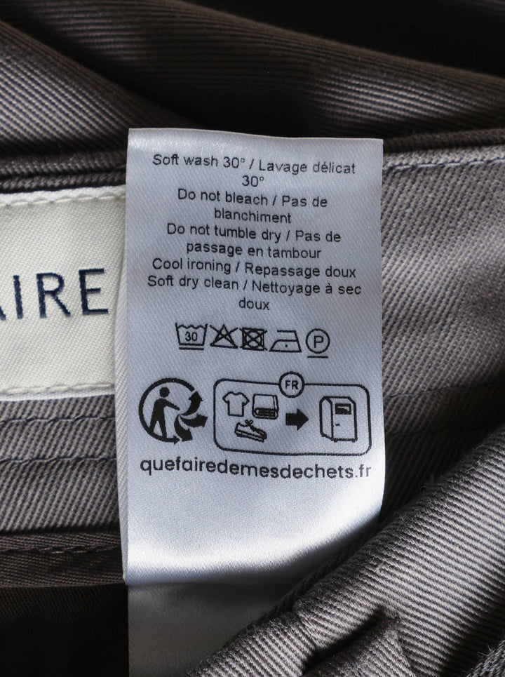 Lemaire grey poly cotton twill curved pants with a high waist, front pleats and self-fabric belt with metal buckle - view 3