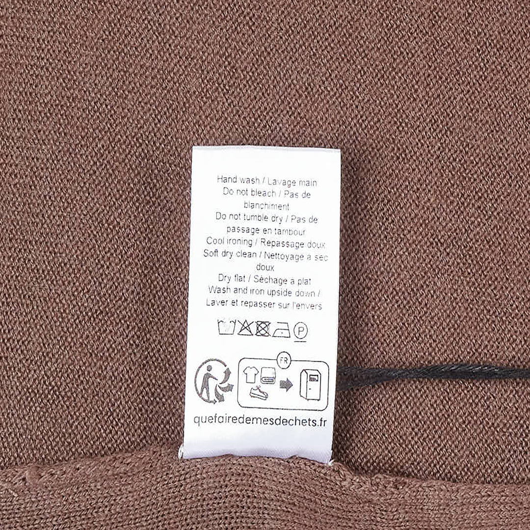 Lemaire Trompe L'Oeil Cardigan in merin brown, featuring a tonal button placket, draped open-front outer panel, and ribbed cuffs — front view on white background