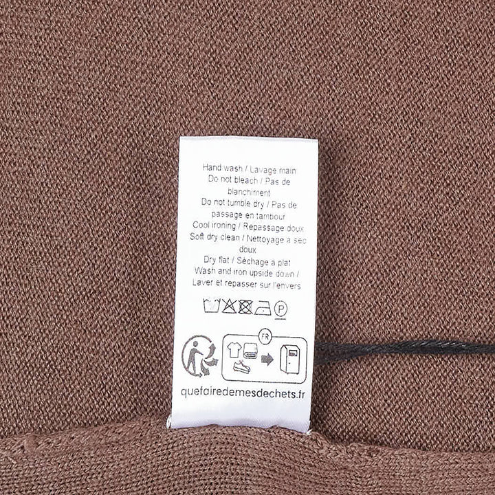 Lemaire Trompe L'Oeil Cardigan in merin brown, featuring a tonal button placket, draped open-front outer panel, and ribbed cuffs — front view on white background