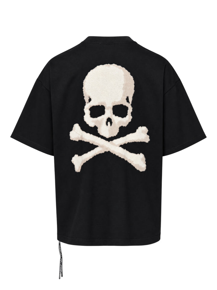 Mastermind Former OG short sleeve tee in black with embroidered blackletter Mastermind Japan lettering and skull and crossbones motifs - view 2