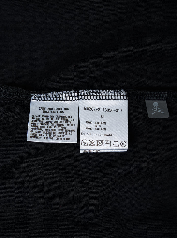 Mastermind Former OG short sleeve tee in black with embroidered blackletter Mastermind Japan lettering and skull and crossbones motifs - view 3