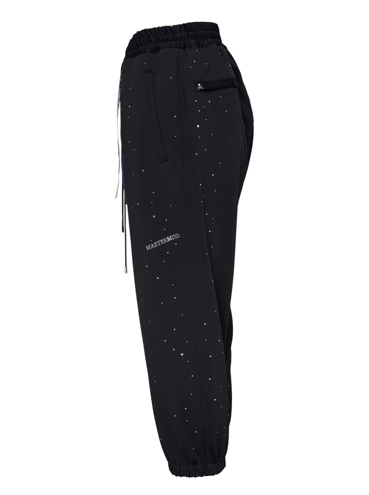 Mastermind black jersey joggers embellished with scattered Swarovski crystals, with drawstring waist, D-ring and ribbon tassel detail - view 2