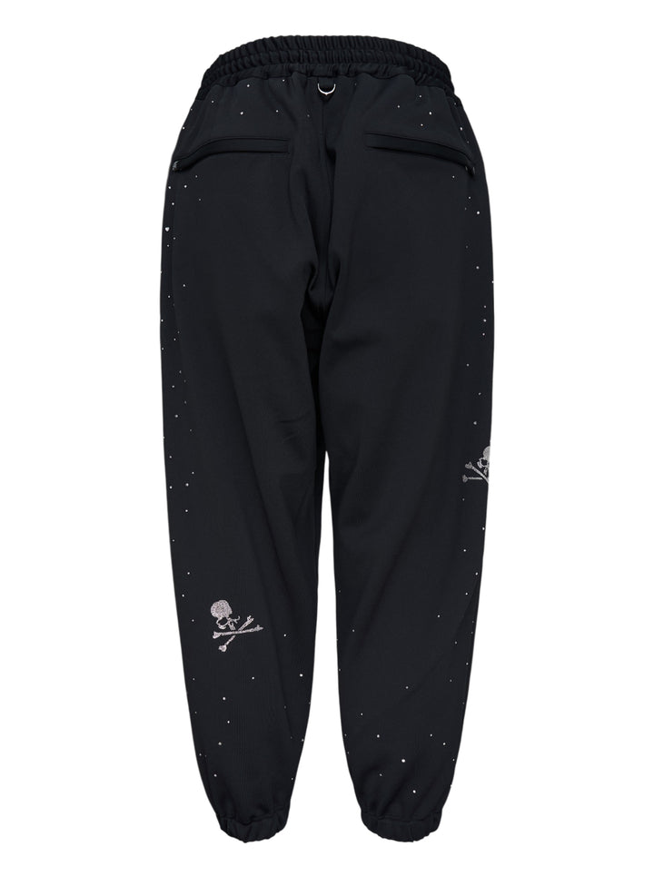 Mastermind black jersey joggers embellished with scattered Swarovski crystals, with drawstring waist, D-ring and ribbon tassel detail - view 3