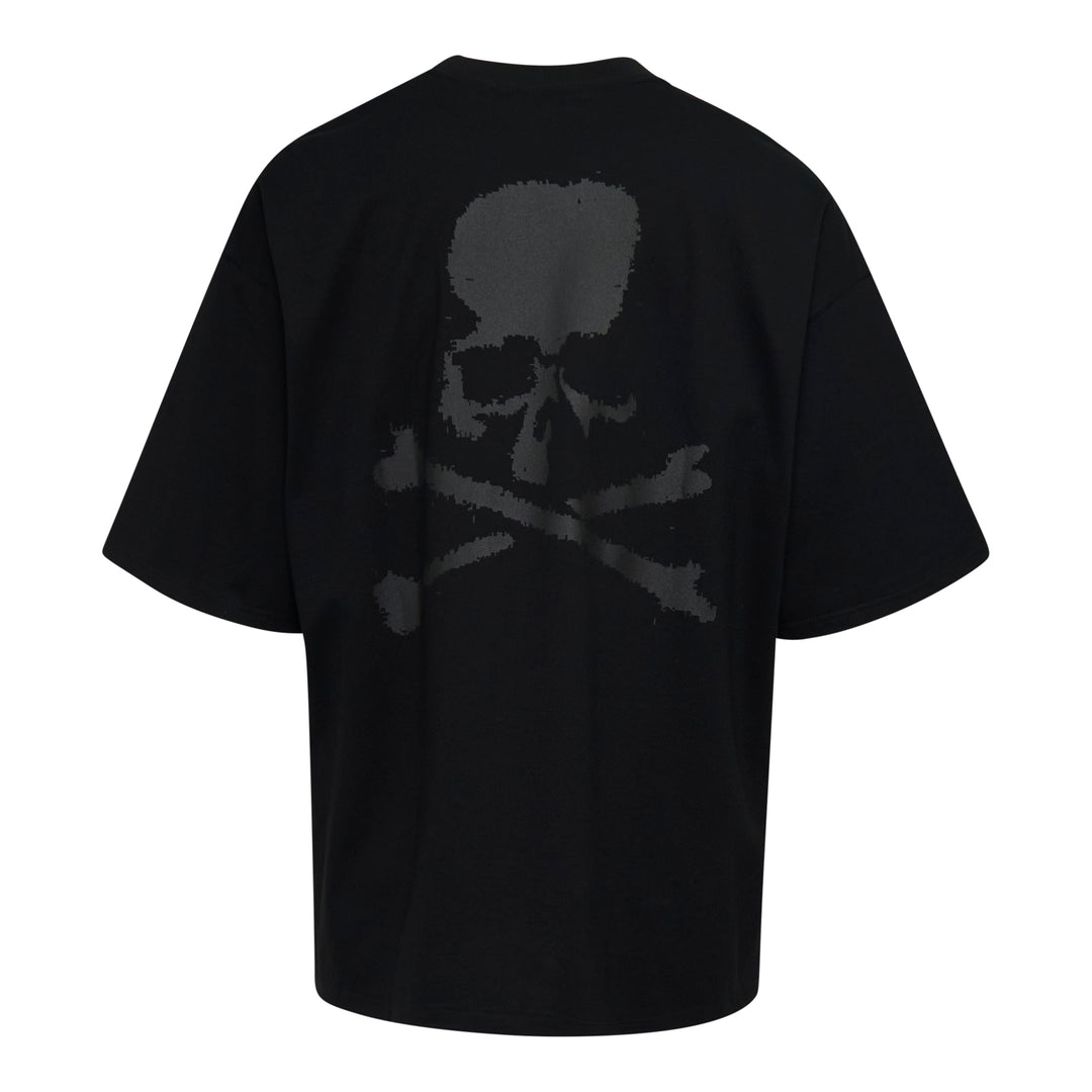 Mastermind World Noise Logo Short Sleeve Tee in black with tonal chest branding on a boxy oversized silhouette