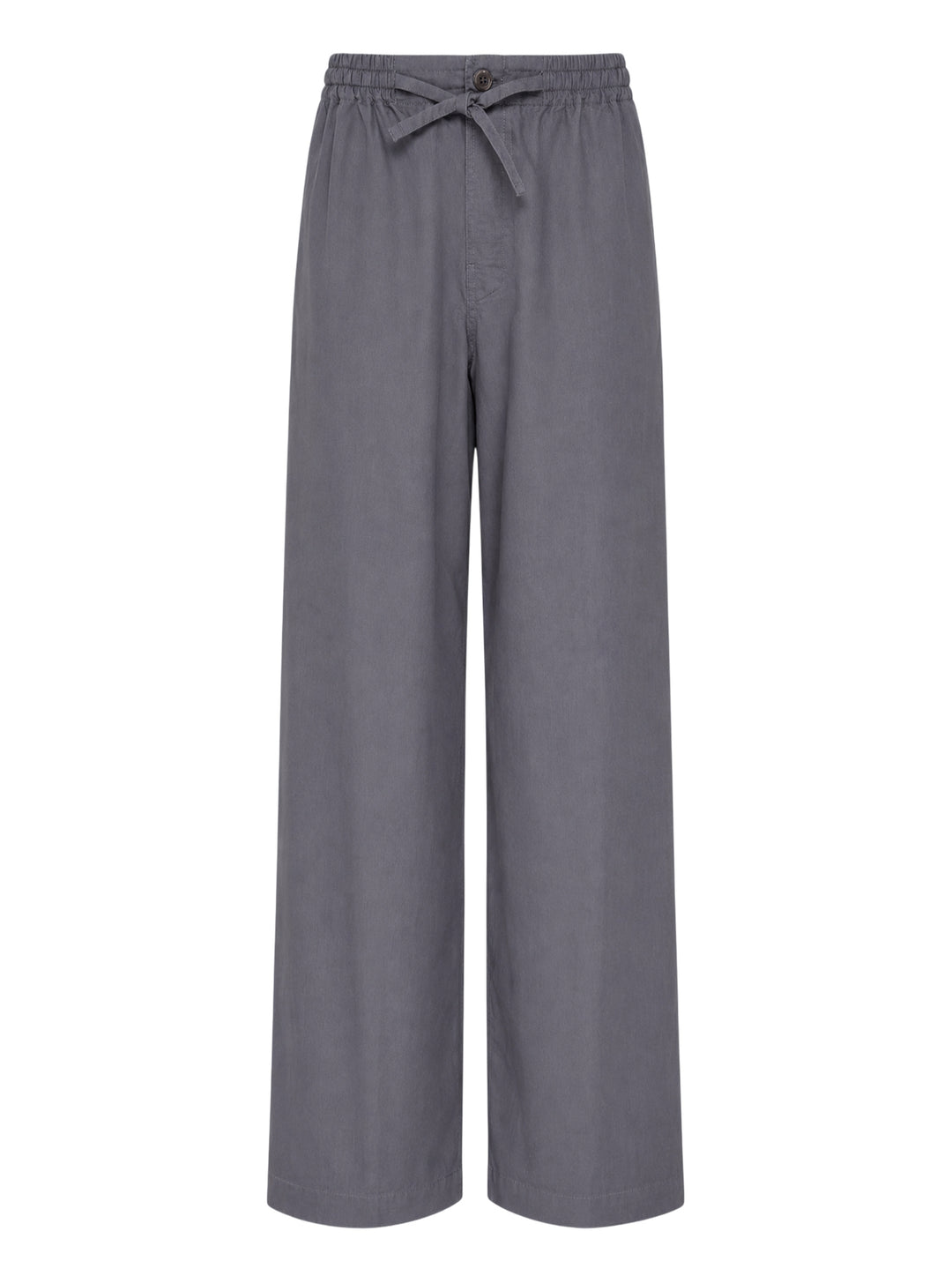 Lemaire Light Cotton Pyjama Pants in slate grey, featuring a wide-leg silhouette, elasticated waistband, and tonal drawstring tie with single button fastening