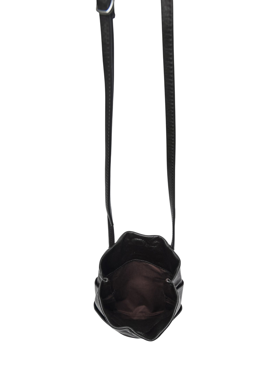 Lemaire Book Pouch in black grained cowhide leather with a long adjustable crossbody strap and gathered press-stud top closure - view 3