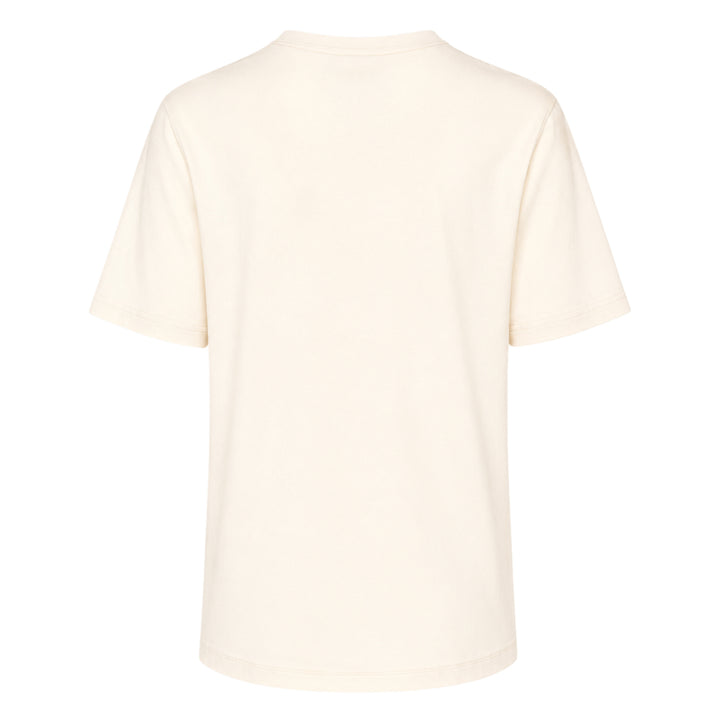 Lemaire U-Neck Rib Jersey Tee in warm taupe, featuring a scooped neckline, dropped shoulders, and boxy relaxed fit
