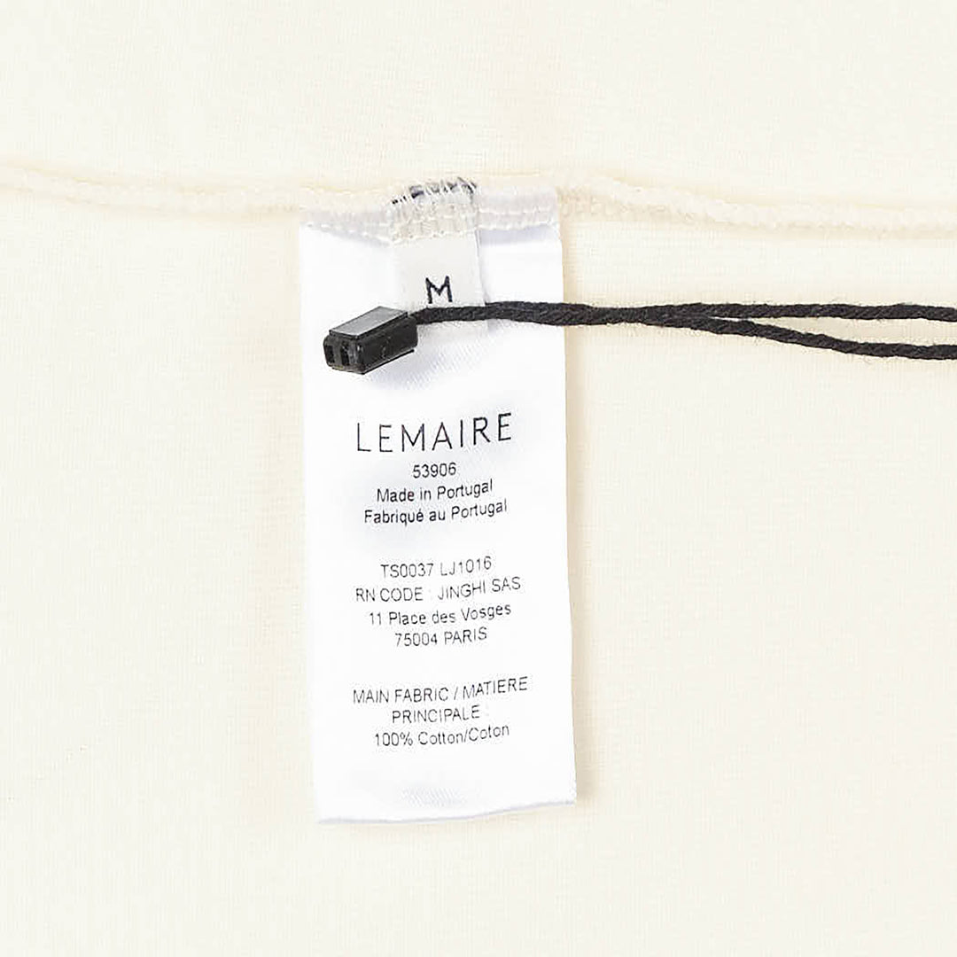 Lemaire U-Neck Rib Jersey Tee in warm taupe, featuring a scooped neckline, dropped shoulders, and boxy relaxed fit