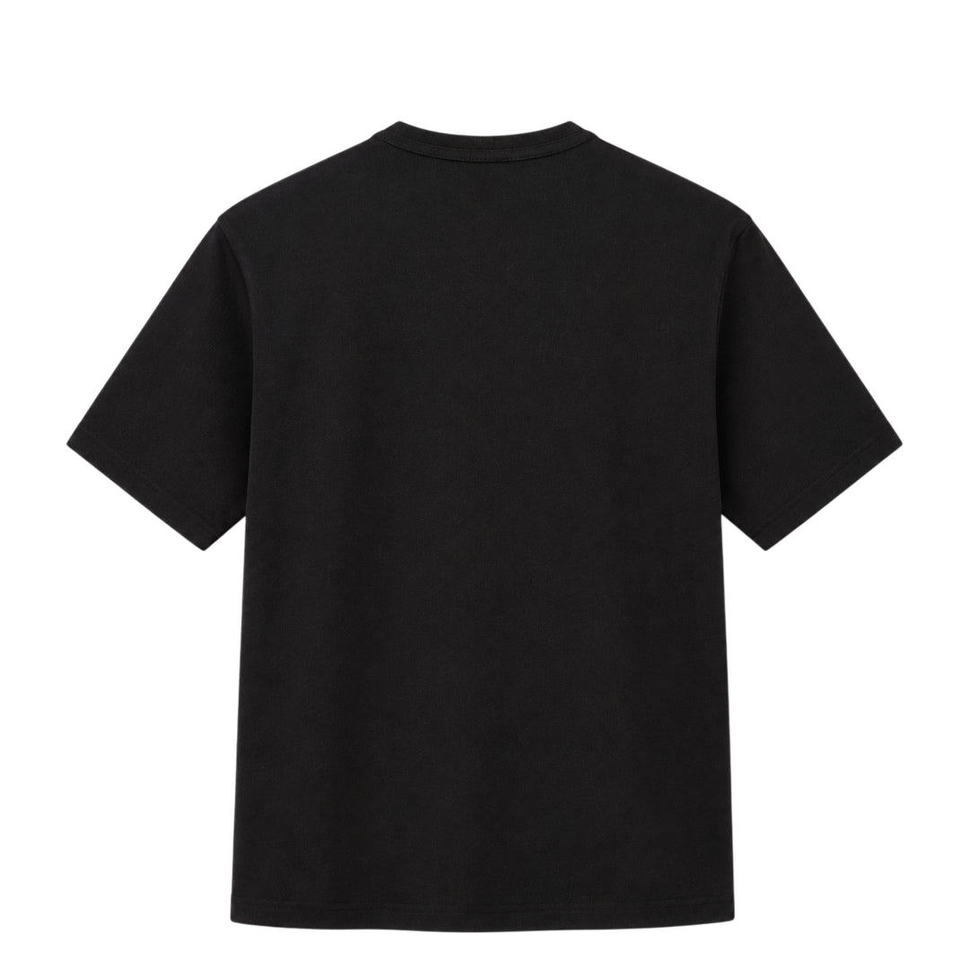 Lemaire Boxy Compact Cotton Tee in sand beige, featuring a relaxed oversized silhouette, crew neckline, and a single topstitched chest patch pocket