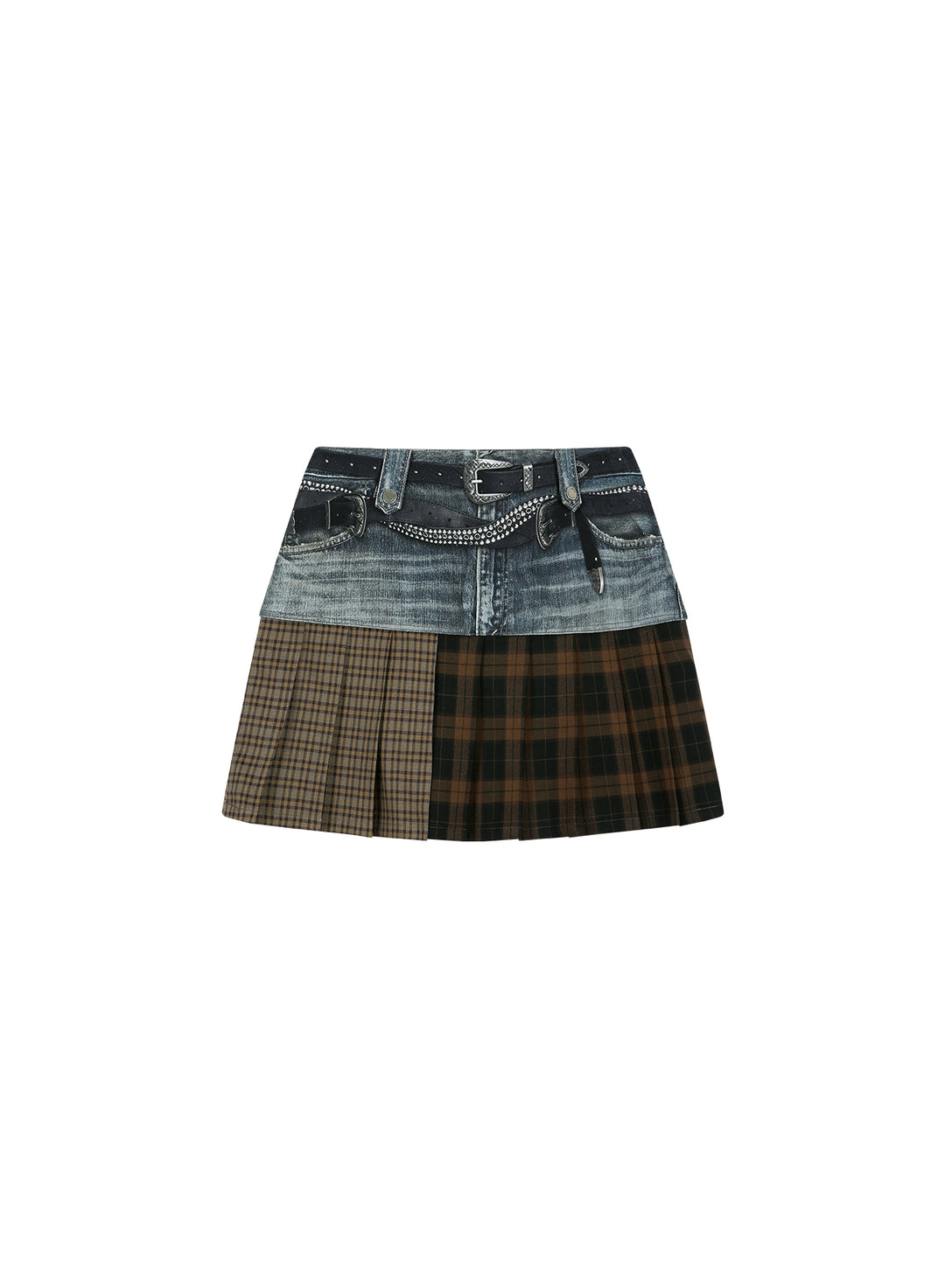 Double Belt Printed Mini Skirt