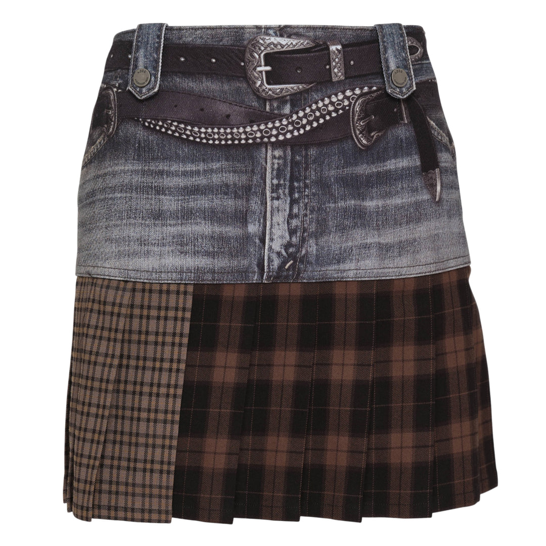 Double Belt Printed Mini Skirt