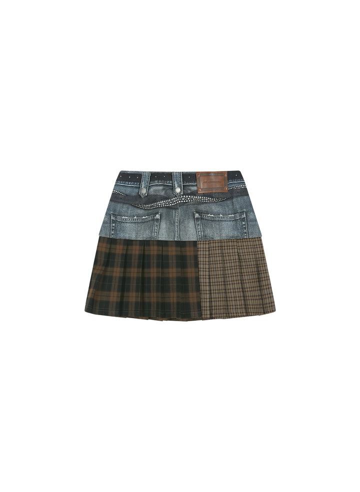 Double Belt Printed Mini Skirt